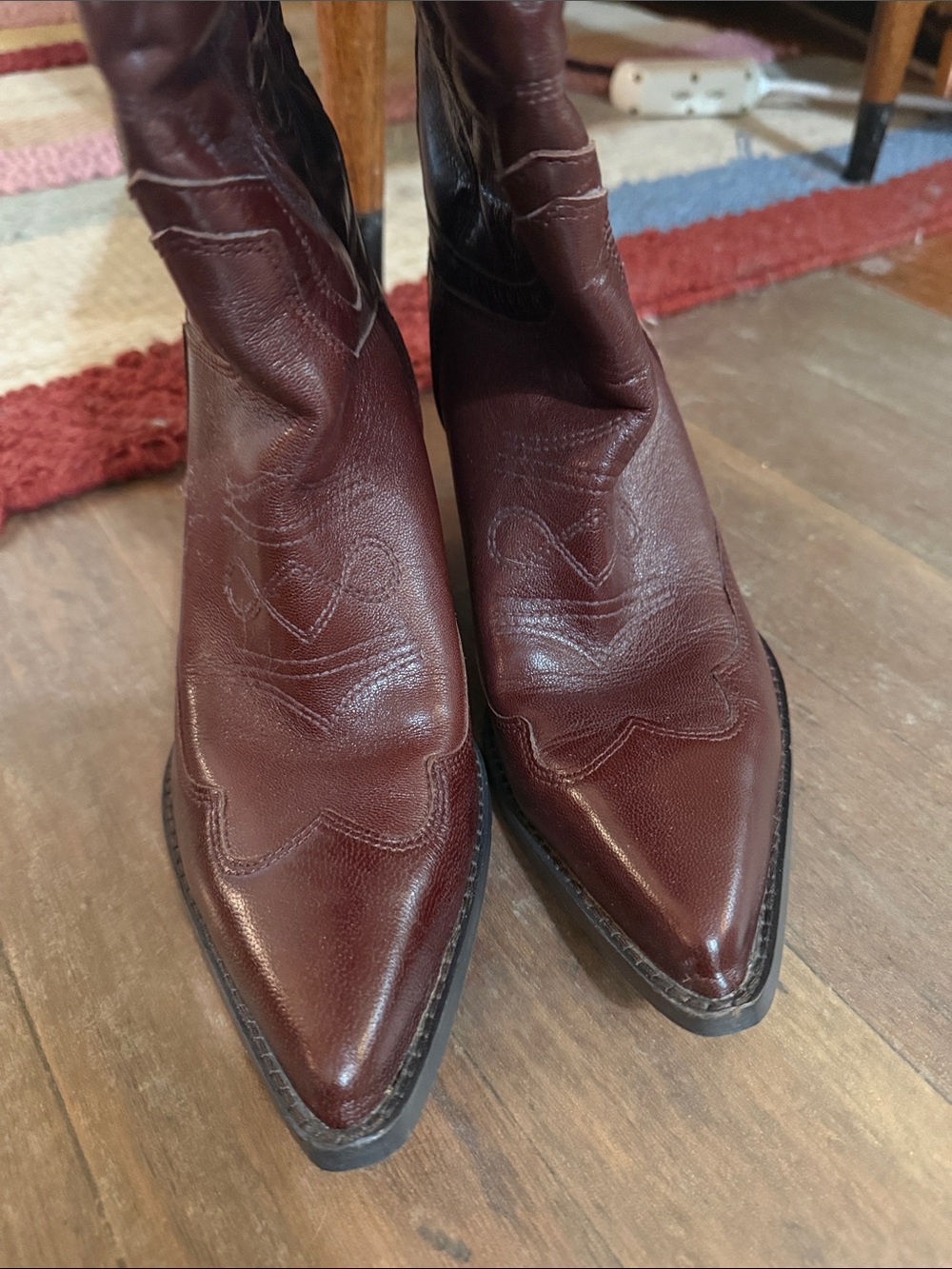 Sam Edelman Burgundy Leather Western Heeled Boots - wide calf - Picture 3 of 8